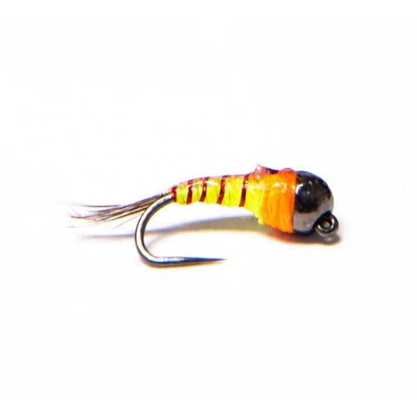 Nymphe Tungsten black yellow orange perdigon cs93